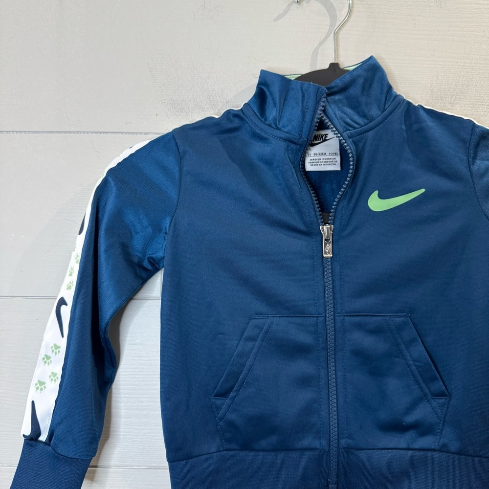 Nike Blue Track Jacket with Green Logo Size 2T - Picture 2 of 11
